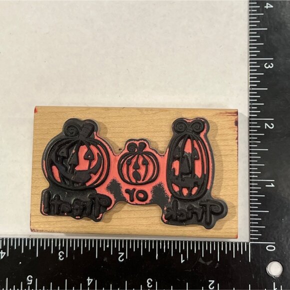 HTF Hampton Art PS0012 Trick Or Treat Pumpkin Rubber Stamp Ellen Krans Halloween - Picture 2 of 4